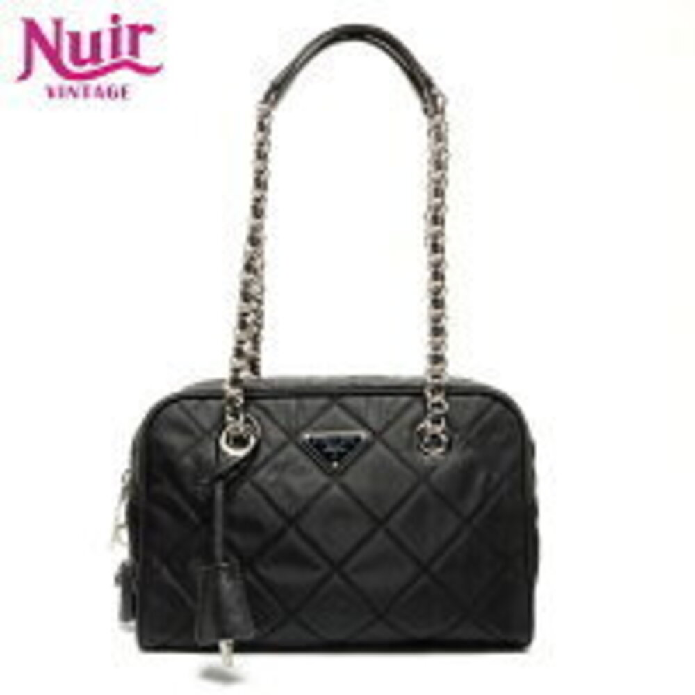 Prada Quilted Chain Triangle Logo Shoulder Bag Black